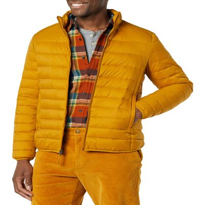 Amazon Essentials Men's Packable Lightweight Water-Resistant Puffer Jacket (Available in Big & Tall), Golden Yellow, X-Large