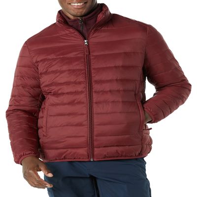 Amazon Essentials Men's Packable Lightweight Water-Resistant Puffer Jacket (Available in Big & Tall), Dark Red, X-Small