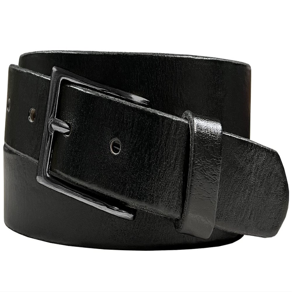 Men's Belts Full Grain Genuine Leather One Piece Casual Dress Belt 1-1/8" (30mm) wide (Black-Black, 40)