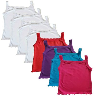 B-One Kids Girls Tank Top Camisoles, Pack of 8, White and Floral Print, Sleeveless Cotton Undershirts (US, Age, 5 Years, White/Vibrant Cami)