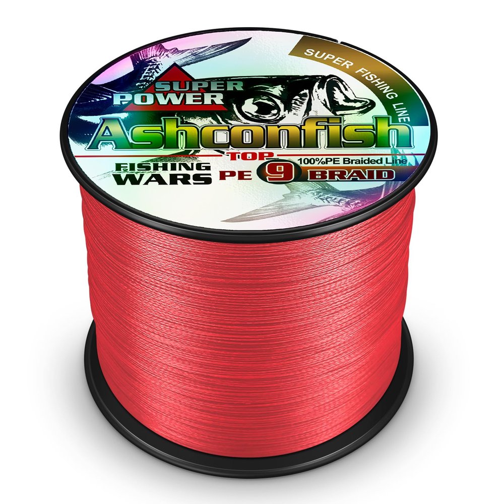 Ashconfish Braided Fishing Line- 9 Strands Super Strong PE Fishing Wire Heavy Tensile for Saltwater & Freshwater Fishing -Abrasion Resistant - Zero Stretch- 500M/547Yds 70LB Red