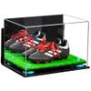 Better Display Cases Acrylic Kids Shoes Display Case - Medium Rectangle Box with Mirror Case, Blue Risers, Wall Mount and Turf Base 12" x 8.25" x 8" (A004, V41) view 1