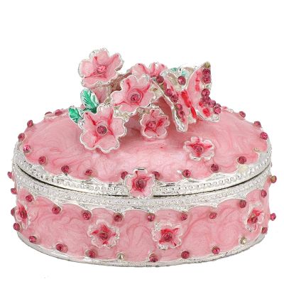 Agatige Cherry Blossom Trinket Box, Crystal Decorative Jewelry Earring Ring Box Pink Decor Ornament for Women Valentines Gift