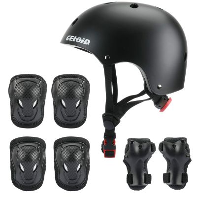 CELOID Kids Helmet Pad Set,Adjustable Kids Skateboard Bike Helmet Knee & Elbow Pads Wrist Guards 8-14yrs Youth Protective Gear Set for Girls Boys Bicycle Bike Roller Skating Scooter Rollerblade Sport