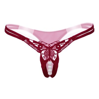 Cikyoo Women Sexy Panties Embroidery Butterfly G-String Thong Strappy Briefs Underwear Lingerie Tangas T-Back Panty Wine