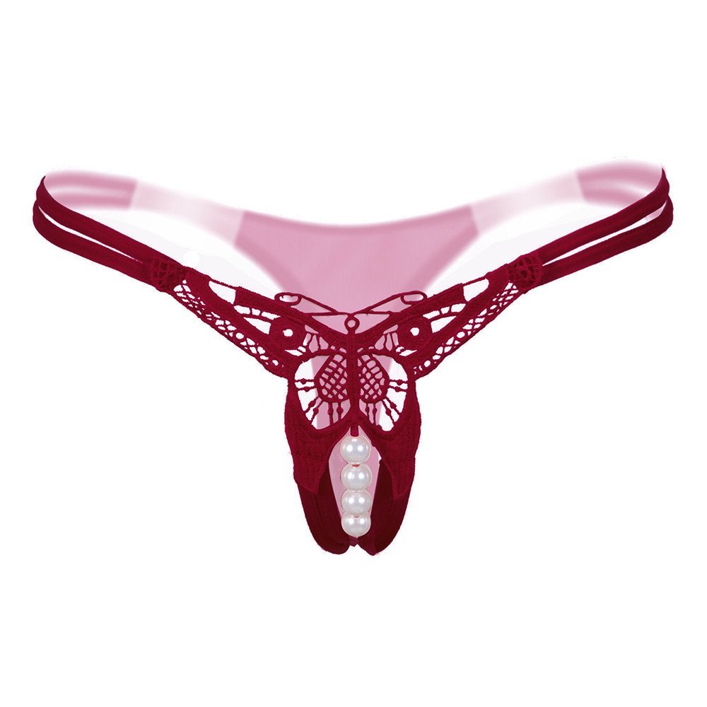 Cikyoo Women Sexy Panties Embroidery Butterfly G-String Thong Strappy Briefs Underwear Lingerie Tangas T-Back Panty Wine