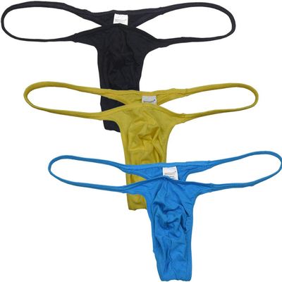 OROCOJUCO Men Modal Bulge Thong Underwear Male Slim Pouch T-back String Tangas 3-Pack(Black,Yellow,Light Blue) L