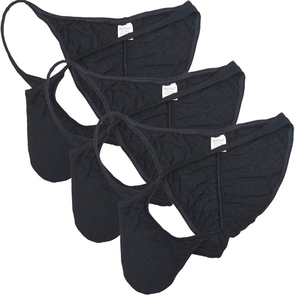 OROCOJUCO Men's Modal Cheeky Briefs Brazilain Bikini Underwear Ruched Back Skimpy Swimwear 3-Pack(Black) L