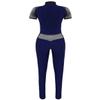 Hansber Women's Mesh Tank Dance Unitard Jumpsuit Hollow Out Bodycon Full Bodysuit One Piece Catsuit Clubwear Navy Blue Small view 2