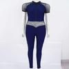 Hansber Women's Mesh Tank Dance Unitard Jumpsuit Hollow Out Bodycon Full Bodysuit One Piece Catsuit Clubwear Navy Blue Small view 3