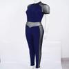 Hansber Women's Mesh Tank Dance Unitard Jumpsuit Hollow Out Bodycon Full Bodysuit One Piece Catsuit Clubwear Navy Blue Small view 4