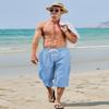 EKLENTSON Yoga Pants for Men Golf Sports Outdoor 3/4 Shorts Loose Linen Capri Trousers Beach Pants Cotton, Sky Blue, 40 view 2