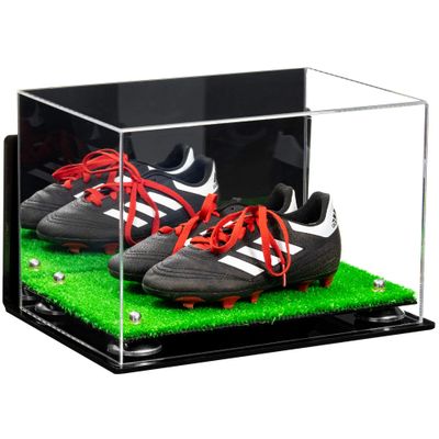 Better Display Cases Acrylic Kids Shoes Display Case - Medium Rectangle Box with Mirror Case, Silver Risers, Wall Mount and Turf Base 12" x 8.25" x 8" (A004, V41)
