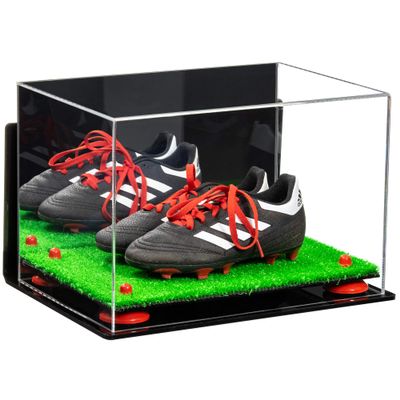 Better Display Cases Acrylic Kids Shoes Display Case - Medium Rectangle Box with Mirror Case, Red Risers, Wall Mount and Turf Base 12" x 8.25" x 8" (A004, V41)