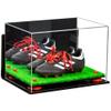 Better Display Cases Acrylic Kids Shoes Display Case - Medium Rectangle Box with Mirror Case, Red Risers, Wall Mount and Turf Base 12" x 8.25" x 8" (A004, V41) view 1
