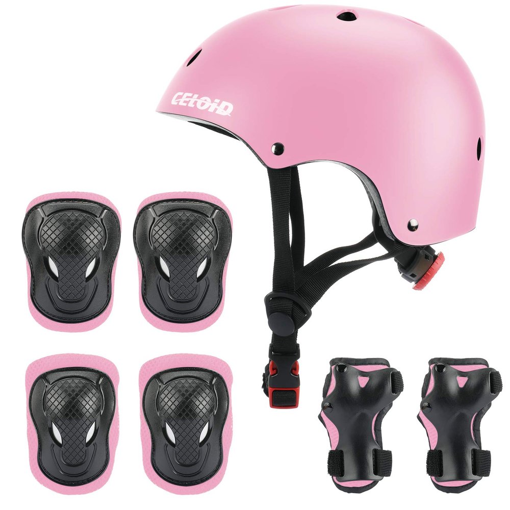 CELOID Kids Helmet Pad Set,Adjustable Kids Skateboard Bike Helmet Knee & Elbow Pads Wrist Guards 8-14yrs Youth Protective Gear Set for Girls Boys Bicycle Bike Roller Skating Scooter Rollerblade Sport