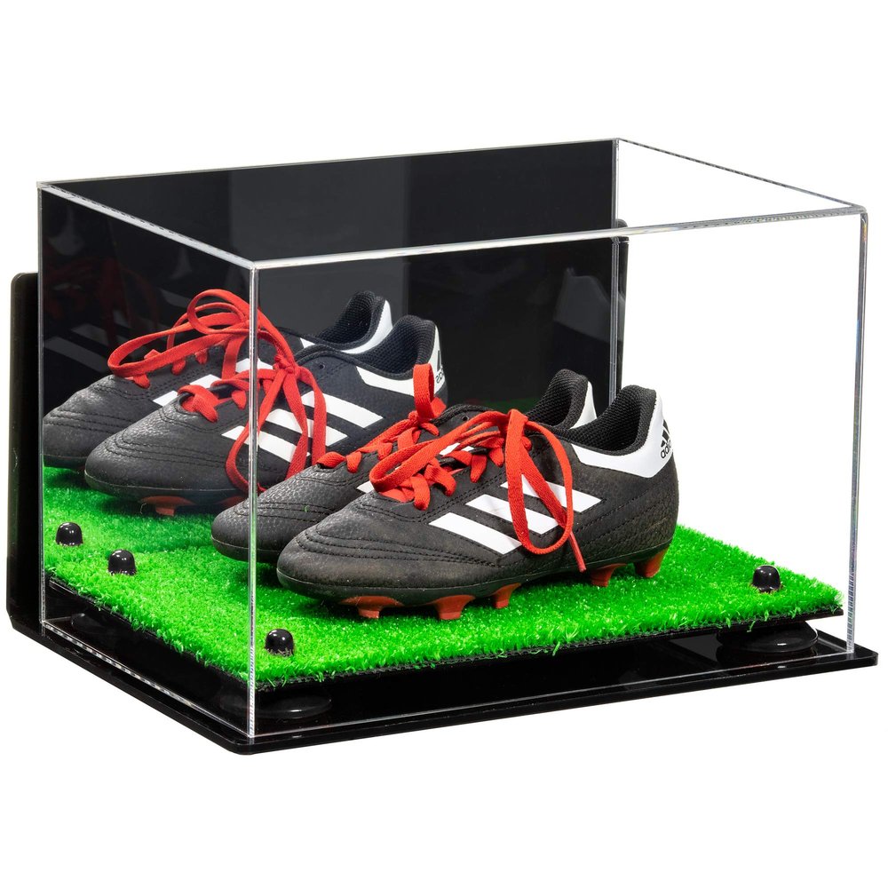Better Display Cases Acrylic Kids Shoes Display Case - Medium Rectangle Box with Mirror Case, Black Risers, Wall Mount and Turf Base 12" x 8.25" x 8" (A004, V41)