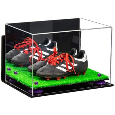 Better Display Cases Acrylic Kids Shoes Display Case - Medium Rectangle Box with Mirror Case, Purple Risers, Wall Mount and Turf Base 12" x 8.25" x 8" (A004, V41)