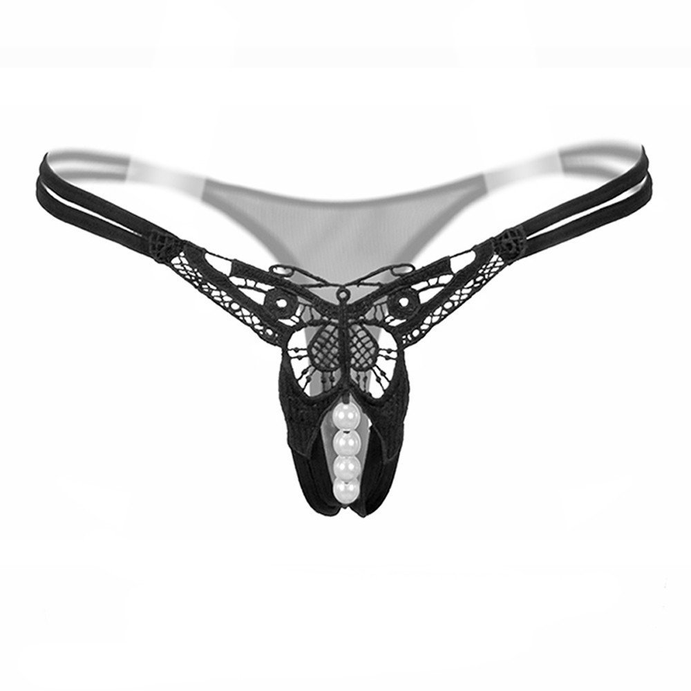 Cikyoo Women Sexy Panties Embroidery Butterfly G-String Thong Strappy Briefs Underwear Lingerie Tangas T-Back Panty Black