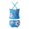 YONGHS Girl's Two Piece Swimsuits Ruffle Floral Pattern Hem Tankini Set Cross Back Swimwear Bathing Suit Set Blue 12Years view 4