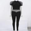 Hansber Women's Mesh Tank Dance Unitard Jumpsuit Hollow Out Bodycon Full Bodysuit One Piece Catsuit Clubwear Black Large view 3