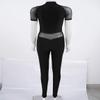 Hansber Women's Mesh Tank Dance Unitard Jumpsuit Hollow Out Bodycon Full Bodysuit One Piece Catsuit Clubwear Black Large view 4