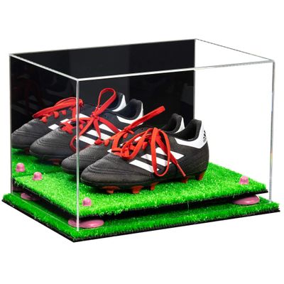 Better Display Cases Acrylic Kids Shoes Display Case - Medium Rectangle Box with Mirror Case, Pink Risers and Turf Base 12" x 8.25" x 8" (A004, V41)