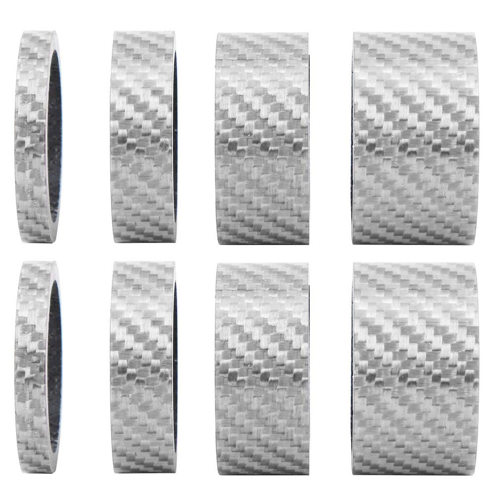 VGEBY Headset Stem Washer, 2 Set 5/10/15/20mm Lightweight Carbon Fiber Mountain Road Headset Front Fork Spacer Stem Washer Cycling Accessory(Silver) and Spare Supplies