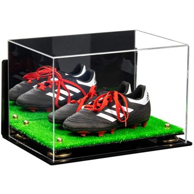Better Display Cases Acrylic Kids Shoes Display Case - Medium Rectangle Box with Mirror Case, Gold Risers, Wall Mount and Turf Base 12" x 8.25" x 8" (A004, V41)