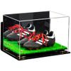 Better Display Cases Acrylic Kids Shoes Display Case - Medium Rectangle Box with Mirror Case, Gold Risers, Wall Mount and Turf Base 12" x 8.25" x 8" (A004, V41) view 1