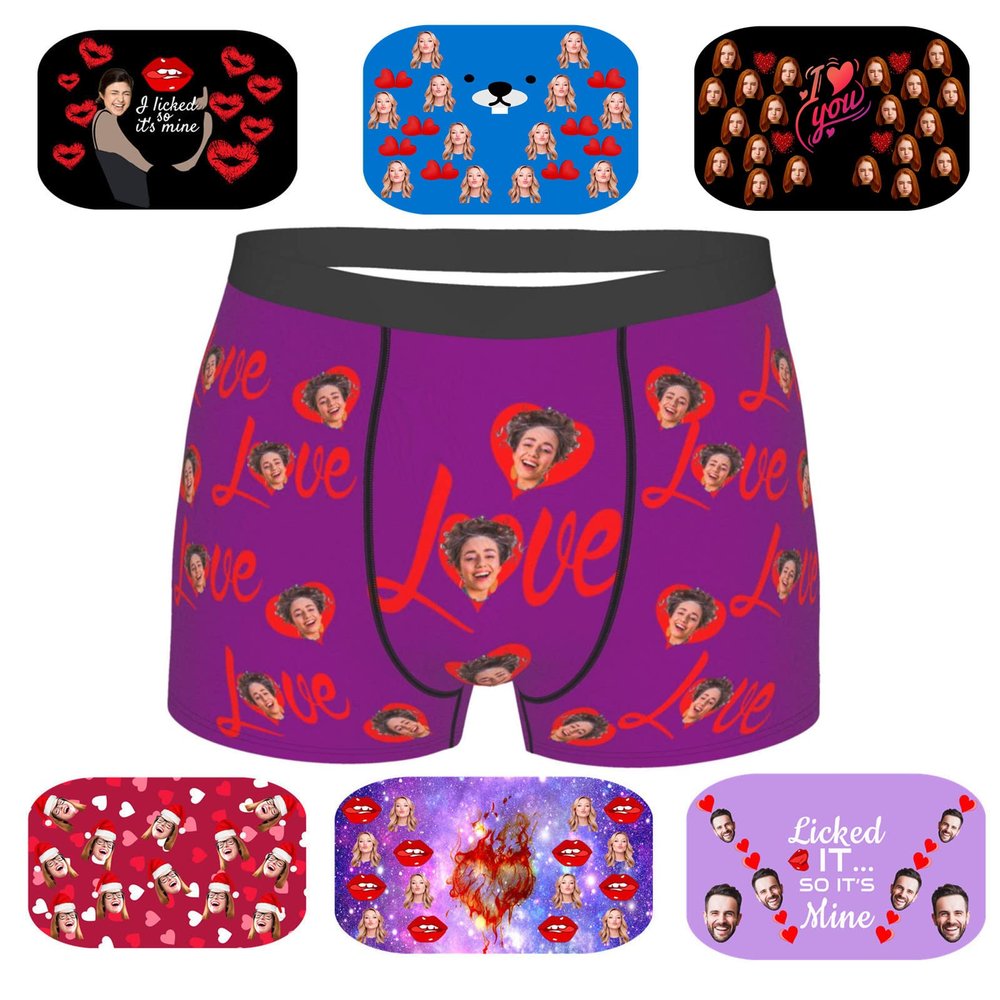 EAQ Custom Underwear Custom Boxers for Men with Face Valentine's Day Boxer Briefs Underpants Printed with Photo As Gif