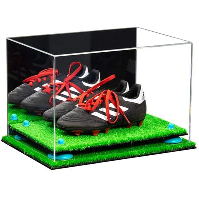 Better Display Cases Acrylic Kids Shoes Display Case - Medium Rectangle Box with Mirror Case, Blue Risers and Turf Base 12" x 8.25" x 8" (A004, V41)