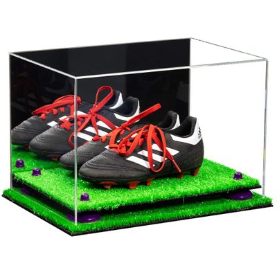 Better Display Cases Acrylic Kids Shoes Display Case - Medium Rectangle Box with Mirror Case, Purple Risers and Turf Base 12" x 8.25" x 8" (A004, V41)