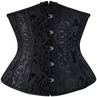 HNGHOU Women Corset Waist Training Corsets Lace Up Boned Underbust Corset Bustier Tops (Black, Small)