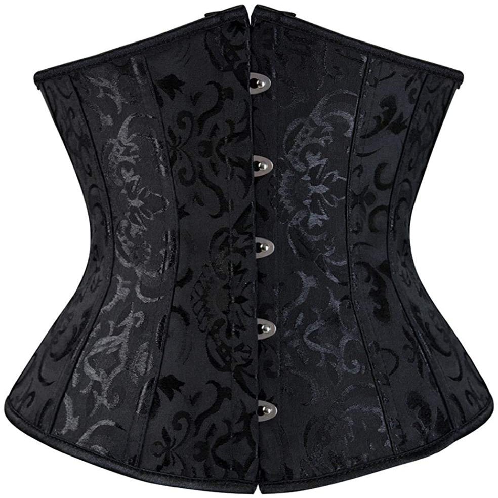 HNGHOU Women Corset Waist Training Corsets Lace Up Boned Underbust Corset Bustier Tops (Black, Small)