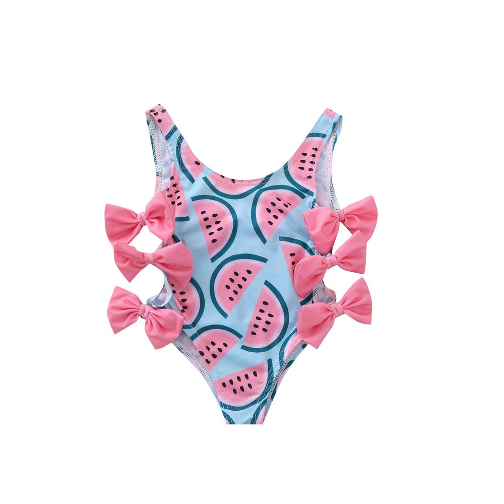 Infant Toddler Baby Girl Swimsuit Halter Sleeveless Watermelon Bowknot One Piece Onesie Bathing Suit Summer Clothes Outfit (Pink, 18-24 Months)