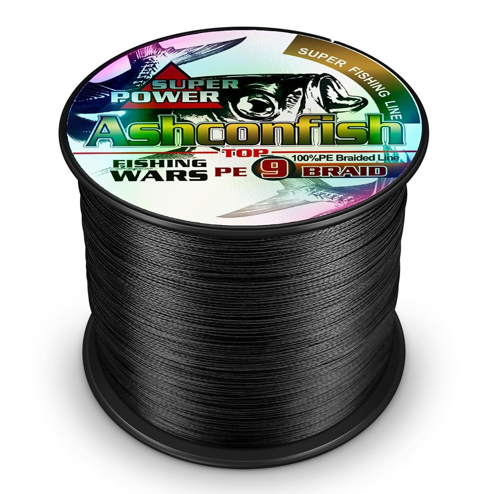 Ashconfish Braided Fishing Line- 9 Strands Super Strong PE Fishing Wire Heavy Tensile for Saltwater & Freshwater Fishing -Abrasion Resistant - Zero Stretch- 500M/547Yds 80LB Black