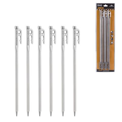 CAMPINGMOON 15.7-inch 6pcs Martensitic Stainless Steel 420J2 Hardened Forged Tent Stake Power Peg Ideal for Hard Ground R-40-6P