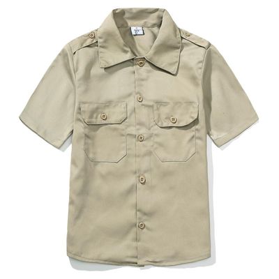 GRANDWISH Boys Short Sleeve Button-Down Shirt, Kids Work Shirt, Khaki Size 8