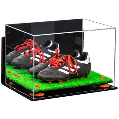Better Display Cases Acrylic Kids Shoes Display Case - Medium Rectangle Box with Mirror Case, Orange Risers, Wall Mount and Turf Base 12" x 8.25" x 8" (A004, V41)