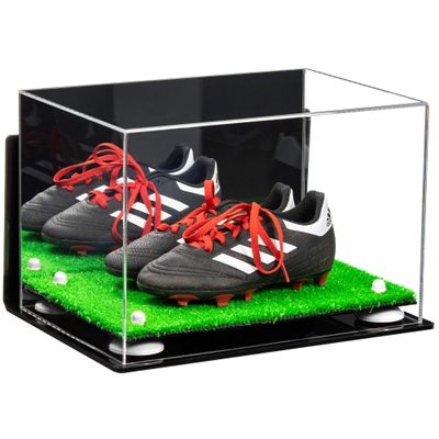 Better Display Cases Acrylic Kids Shoes Display Case - Medium Rectangle Box with Mirror Case, White Risers, Wall Mount and Turf Base 12" x 8.25" x 8" (A004, V41)