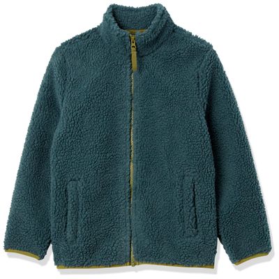 Amazon Essentials Boys' Polar Fleece Lined Sherpa Full-Zip Jackets, Dark Green, XS