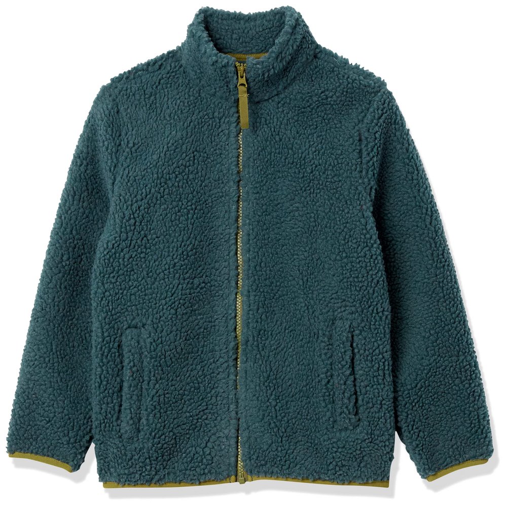 Amazon Essentials Boys' Polar Fleece Lined Sherpa Full-Zip Jackets, Dark Green, XS