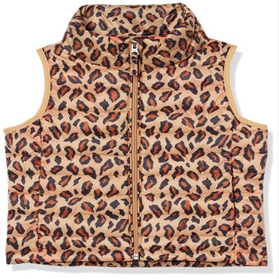 Amazon Essentials Girls' Lightweight Water-Resistant Packable Puffer Vest, Light Rose Cheetah Print, X-Large