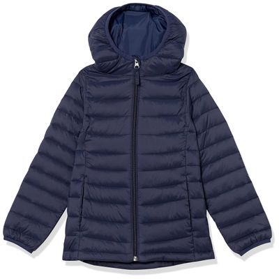 Amazon Essentials Toddler Girls' Lightweight Water-Resistant Packable Hooded Puffer Jacket, Navy, 2T