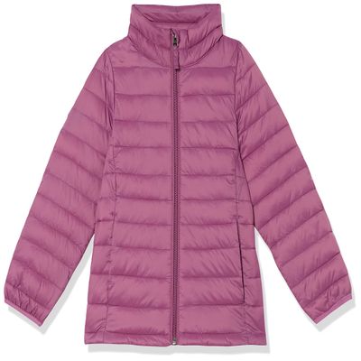 Amazon Essentials Girls' Lightweight Water-Resistant Packable Mock Puffer Jacket, Dusty Purple, Small