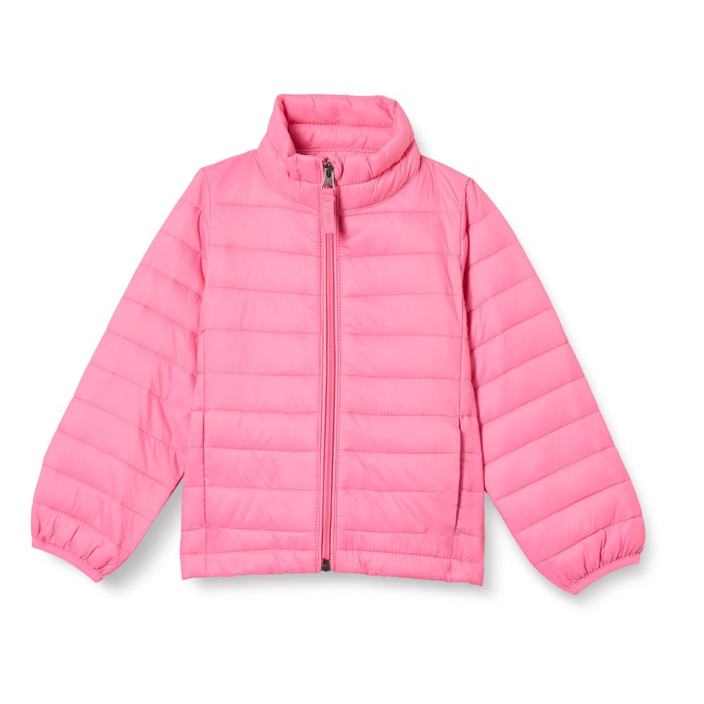 Amazon Essentials Girls' Lightweight Water-Resistant Packable Mock Puffer Jacket, Bright Pink, X-Small