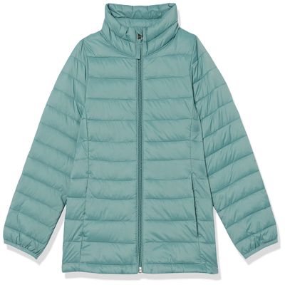 Amazon Essentials Girls' Lightweight Water-Resistant Packable Mock Puffer Jacket, Green, Large