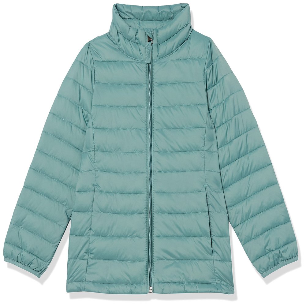 Amazon Essentials Girls' Lightweight Water-Resistant Packable Mock Puffer Jacket, Green, Large