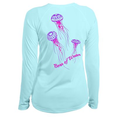 Born of Water Jellyfish Scuba Diving Shirt: Women's UV UPF+ 50 Long Sleeve - Light Blue - M